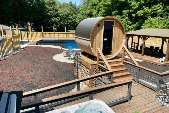 Hot Tub Pool Views | Steps to Barrel Sauna