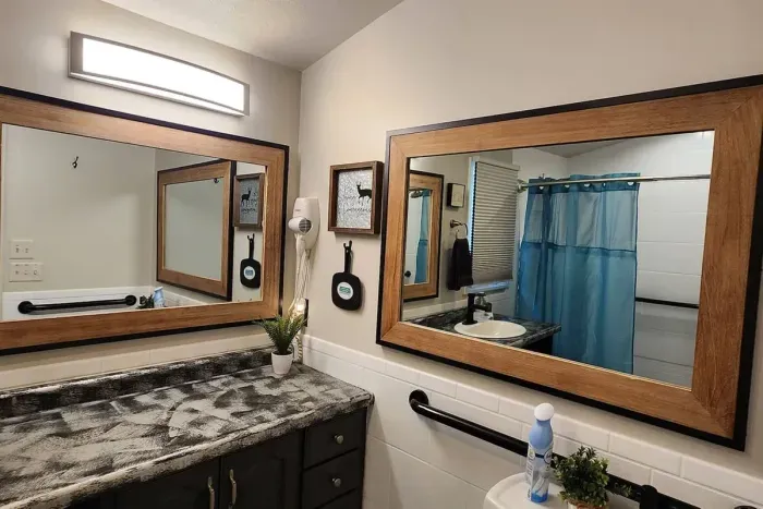 Mirrors galore! Wheelchair Accessible Shower