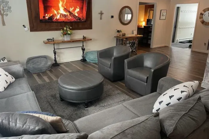 Lake Ann Lodge | Adventure North Vacation Rentals | Main Living Area Seating | Smart TV