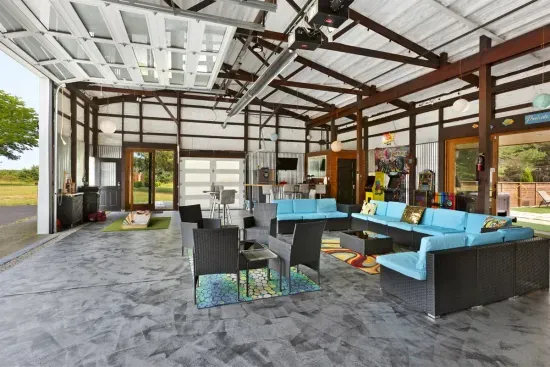 70's Lodge Pool House | Lounge Area | Changing Room | Work-out Equipment | Arcade Games | Indoor- Outdoor Smart TV's | Disco Lights | Radiant Heat | Dry Bar  +Ice | Refrigerator | Corn Hole