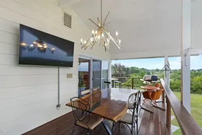 Main House Balcony Deck, off Dining Room & Living Room Slider Doors | Seating for 12-14 | Natural Gas BBQ | Boardman River Valley Views