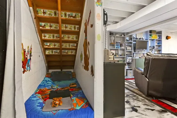 Mission Impossible Twin Trundle Bedroom - Lower Level, Adjacent to Scooby-Doo Nook, Sauna Bathroom, Laundry Room, I Dream of Jeanne Bedroom, Stairway exit to Grand Recreation Room