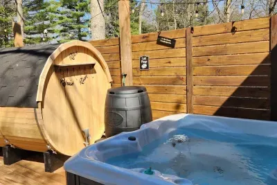 Traverse City Bungalow Spa Retreat | Adventure North Vacation Rentals | Soothing Spa, Exhilarating Cold, Sweat it out in the Barrel Sauna, Repeat!!
