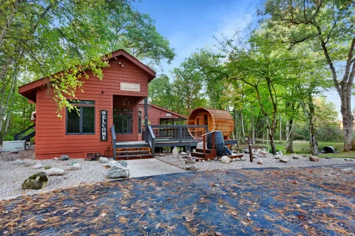 Hall Creek Lodge Main Floor Deck Entrance | Hot Tub | Barrel Sauna | Cold Plunge Barrel