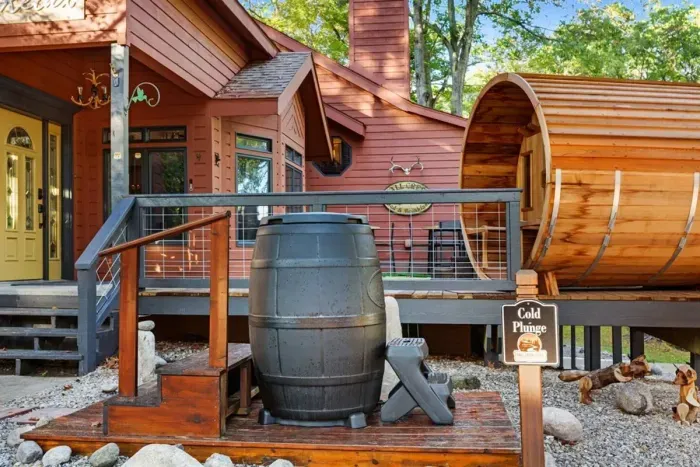 Hall Creek Lodge Main Floor Deck Entrance | Hot Tub | Barrel Sauna | Cold Plunge Barrel