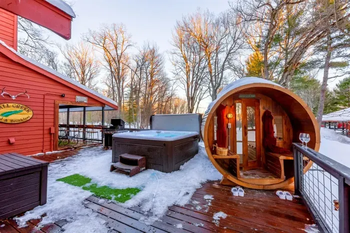 Hall Creek Lodge | Barrel Sauna | Hot Tub Creek Views