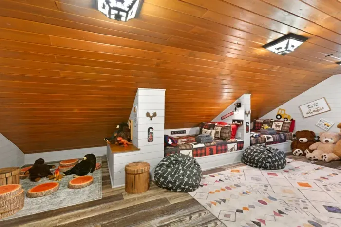 Bunk Room Queen Bed Built-ins | Kids Play Area