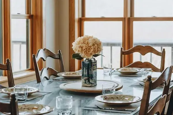 Our faux hydrangea centerpiece makes everyday meals feel special.