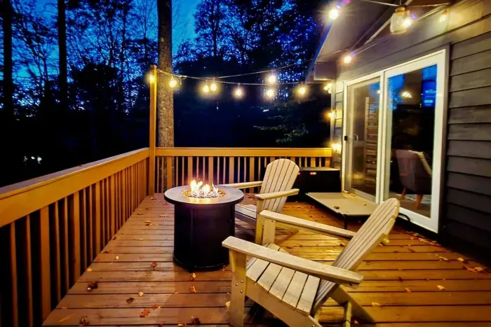 Come back to The Treehouse at the end of the day to enjoy a cup of tea or a glass of wine by the fire pit 