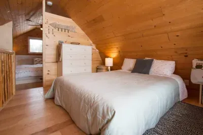 The two bedrooms in the loft are adjoining but can be visually private with partial walls and curtains.