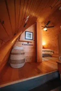 Top of the stairs to access the bedroom areas.