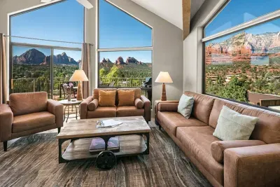 [Living Room] Designed for deep relaxation, offering deep-seated sofas made for cozying up after long hikes.