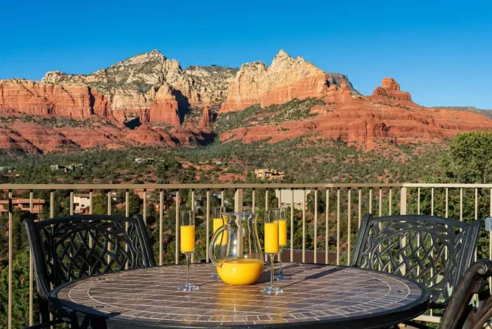 Red rock views from the deck at Epic Red Rock Views, a luxury Sedona vacation rental with private hot tub near Uptown