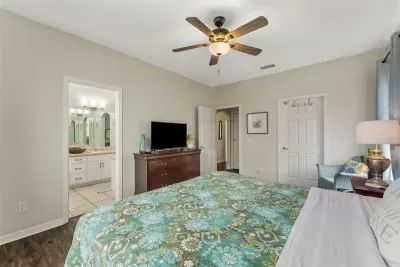 The primary suite has one king bed and ensuite full bathroom.