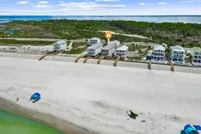 Aerial view of the home, nestled in the North Cape.