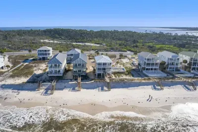 Aerial view of the home, nestled in the North Cape.