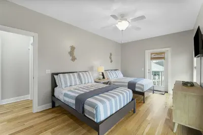 The Double Double bedroom is located on the second level and has an en suite bathroom.