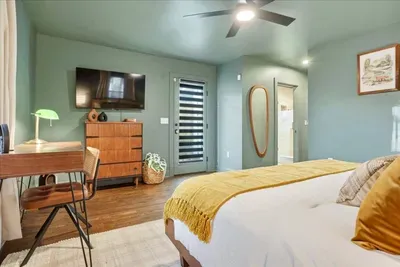 The color-drenched master provides room to relax.