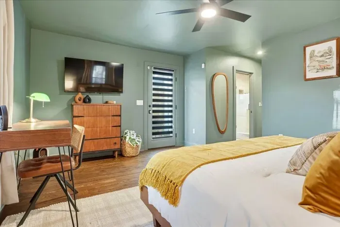 The color-drenched master provides room to relax.