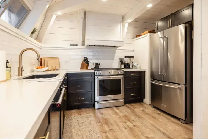 Our chef's kitchen has stainless steel appliances, extra large fridge, a good size panty and is fully stocked with everything you'll need to make a great meal!