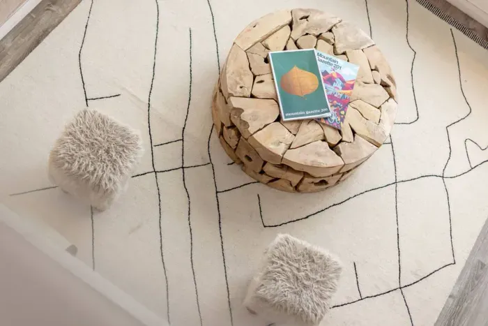 View from our loft looking down to the main living area. We've got all the latest issues of Mountain Gazette (plus plenty of other books and magazines) stocked for you