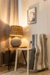 Cozy details in the kids bunk room