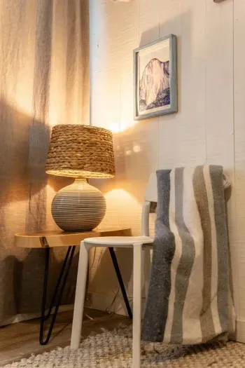 Cozy details in the kids bunk room