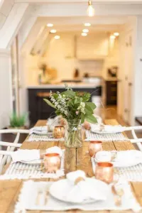 Our fully stocked kitchen contains everything you need to make a great meal, and set a beautiful table for your group