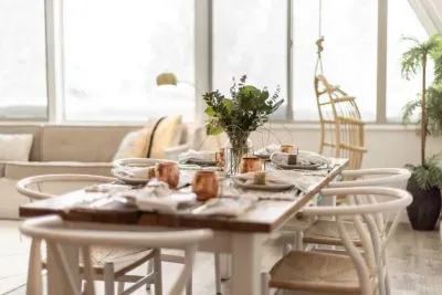 Our dining table has seating for 6 adults and we have a high chair for the littlest guests available onsite
