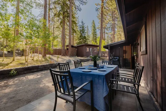 We've got a full setup available for outdoor dining, and have recently added new landscaping to this area!