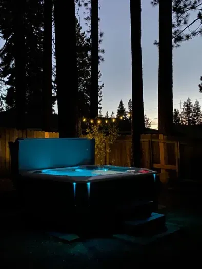 The backyard vibe is magical at sunset from the six person hot tub.