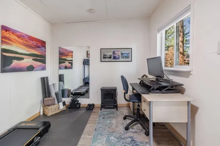 Staying fit on vacation made easy at The Tahoe Retreat! Our work from home station (in the backyard) is equipped for work and rest as well. It comes complete with external monitor and hard wired internet, walking treadmill, yoga equipment + weights.