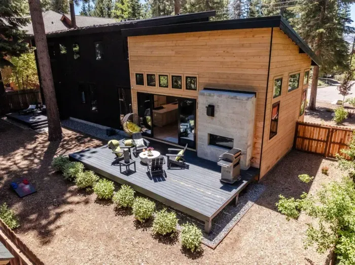 A birds eye view of our backyard and back patio! 
