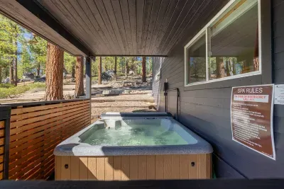 Our covered spa seats 6 and has views into the Tahoe National Forest
