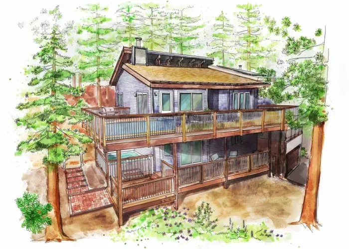 Artist's rendering of our home. The endless Tahoe forest is just behind us! 