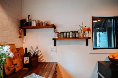 The kitchen is stocked with spices, oils and a full kitchen setup for you to be able to cook a great meal