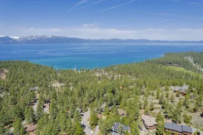 Lake Tahoe is a gem! Bird's eye view of from just above The Tahoe Lodge. You are just minutes away from Nevada Beach and Roundhill Pines Beach, two of our favorites!