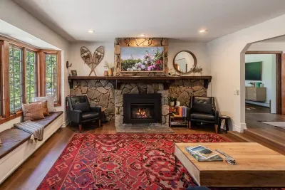 Here is the primary living room, complete with a 55" Smart TV and on-demand gas fireplace.