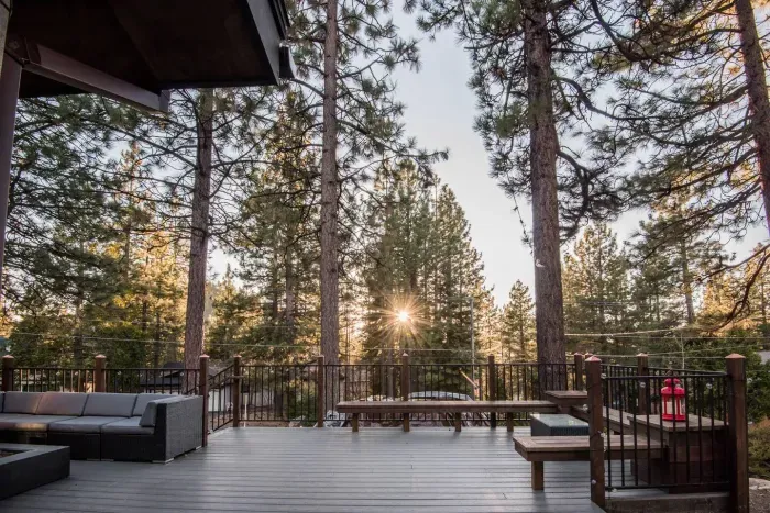 Early morning views from the front door looking straight out onto deck.
