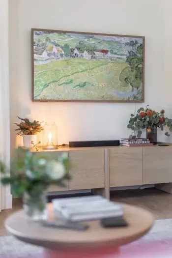 Fully decked out with a 65" HDR CanvasTV, our living room is set up for streaming all of your favorite shows. Rather enjoy the views and the company? Set it to Artmode and enjoy one of many games we stock in the console just below.