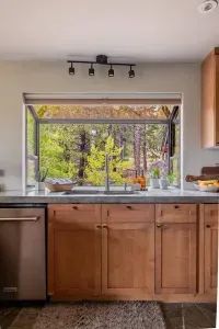 Even the kitchen has views-doing dishes isn't so bad when you are looking out to the Tahoe National Forest!