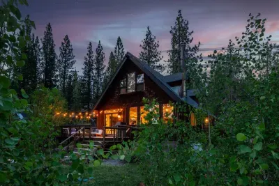 Market lights above our spacious back deck make this area a favorite spot for out guests to enjoy the last bit of light in the evenings-Tahoe's golden hour.