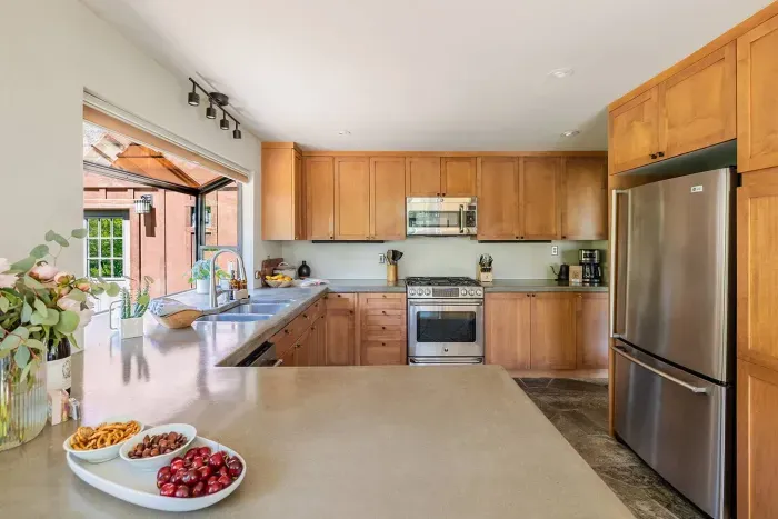 Our kitchen is fully stocked for you and has tons of storage space!