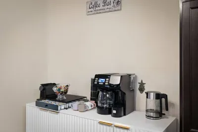 Enjoy a fully stocked coffee bar with everything you need for your morning brew.