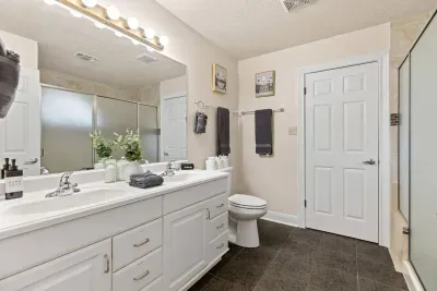 Master bedroom’s bathroom has everything you need — towels and toiletries included.
