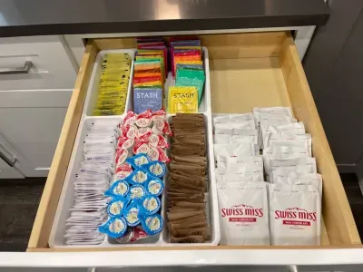 We provide a variety of coffee beans, teas, k-cups, Nespresso pods, and all the essentials like filters, creamers, and sweeteners.