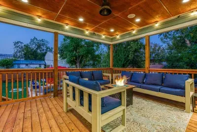 Beautiful Back Deck With Fire Pit and 65 inch HDR 4K TV