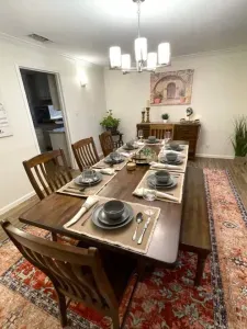 Family style dining. This is one of two dining areas.