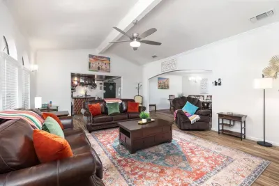 Living-room connects to main game room and bar area. 