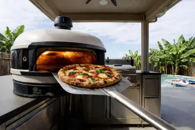 Enjoy homemade pizza with our outdoor pizza oven.